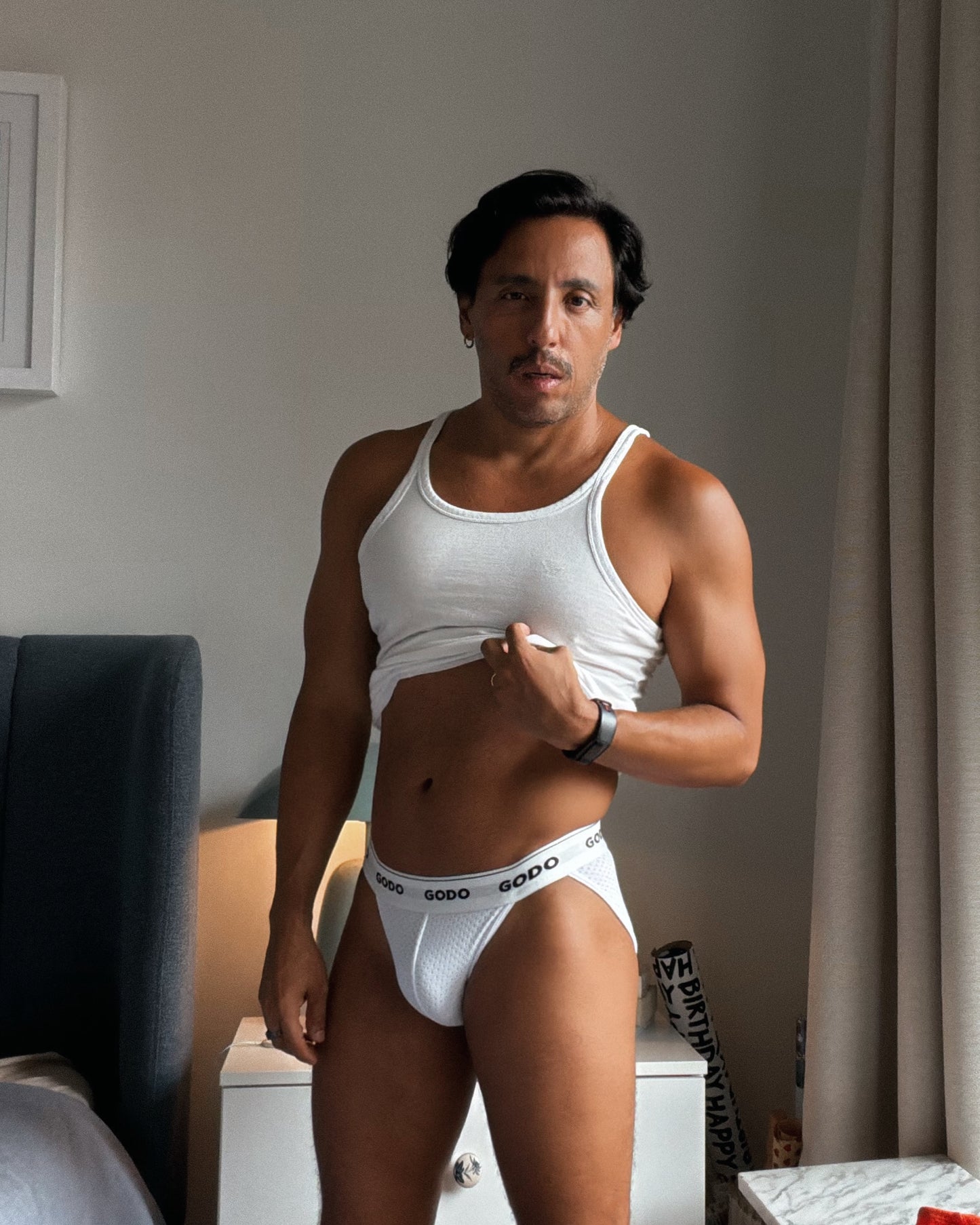 GODO Brief White — Men's white underwear brief, back view