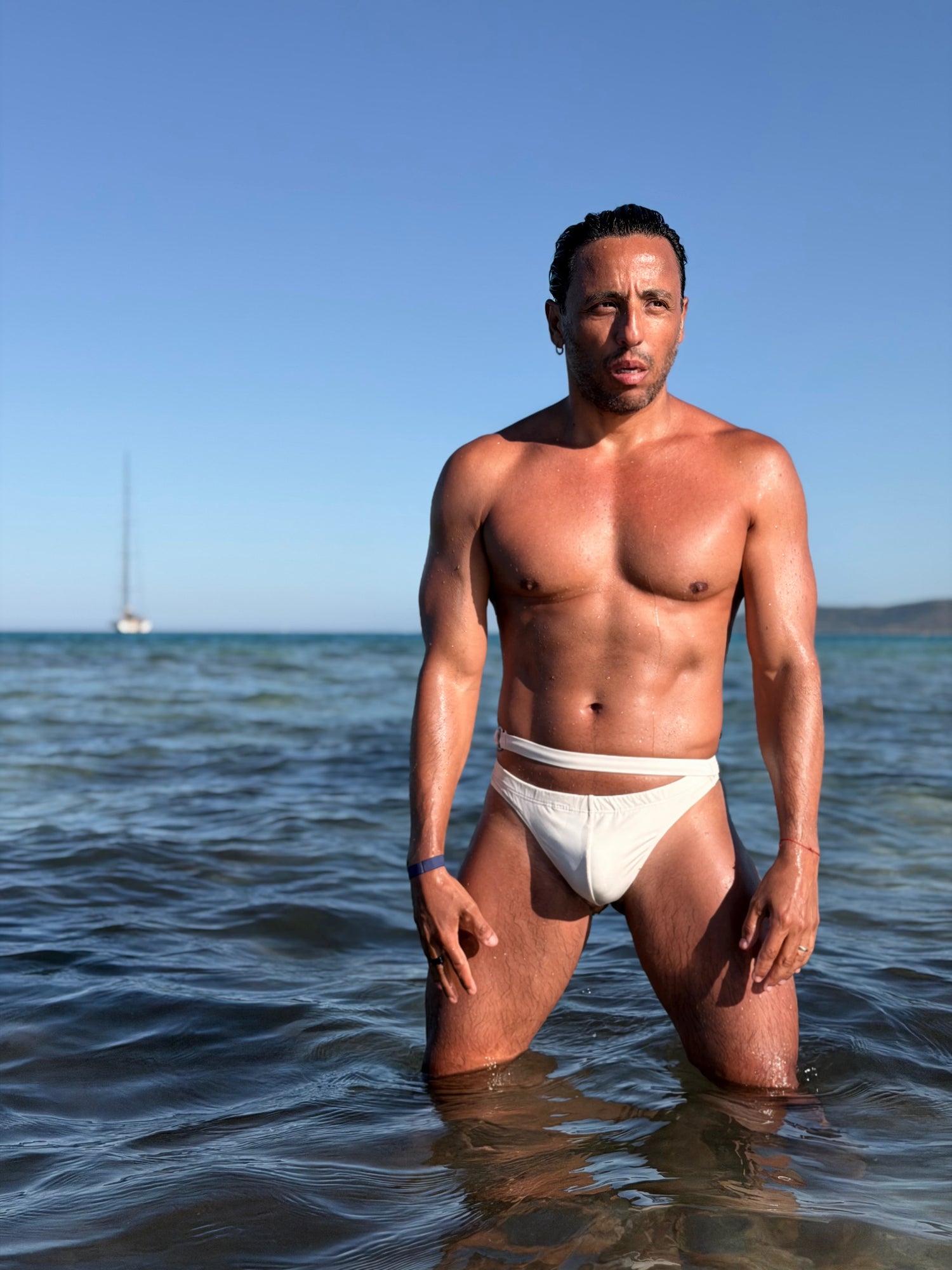 Men's Monaco Beige thong GODO — body-enhancing minimal beach swimwear